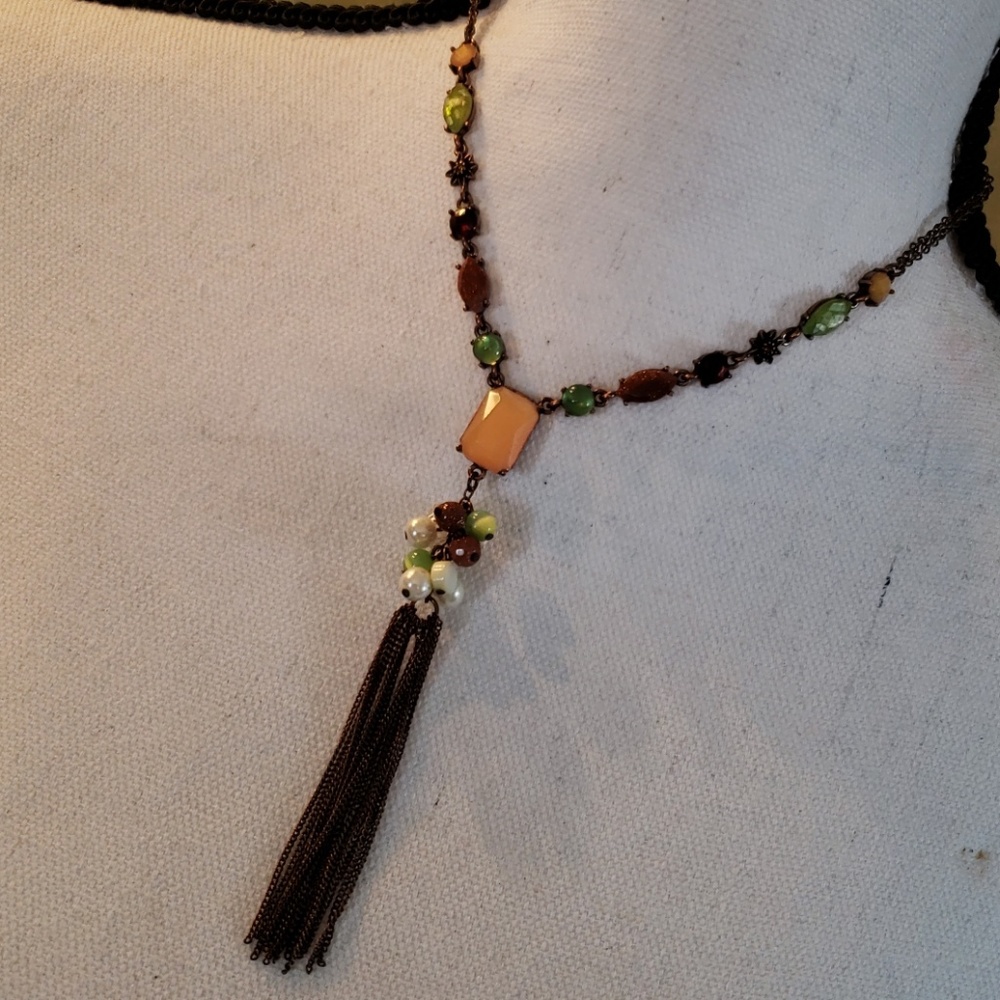 Copper Jeweled Chocker Chain Tassel  8 to 10inch